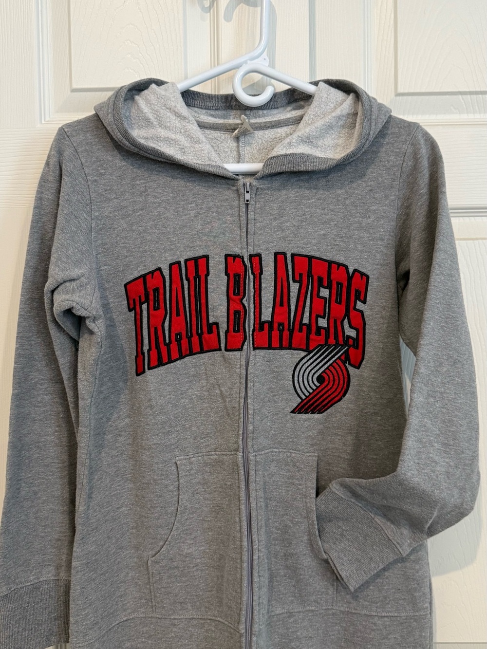 Vintage Champion Heather Gray Zippered Onesie with Red 'Trail Blazers' Logo